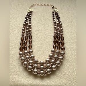 Graziano Multi Strand Faux Champagne Pearl  Smoky Brown Topaz Glass Necklace
